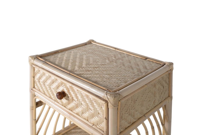 GINER Y COLOMER Table de chevet en rotin naturel - 50 cm de long, 40 cm de large, 60 cm de haut - Meuble artisanal sans montage